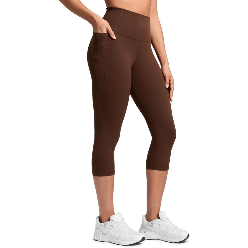 image:imageCRZ YOGA Butterluxe Workout Capri Leggings Pockets 19 High Waisted Gym Womens Yoga Crop Pants Buttery SoftLava Brown