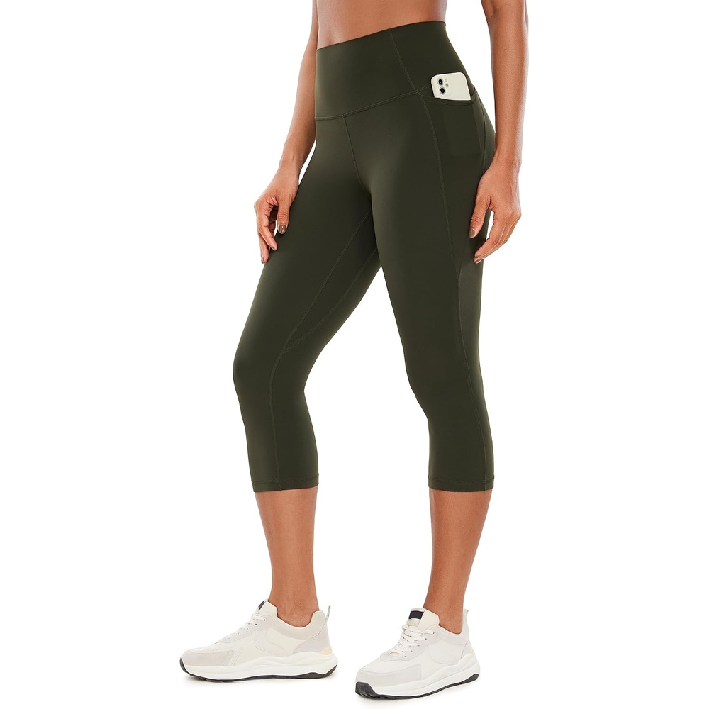 image:imageCRZ YOGA Butterluxe Workout Capri Leggings Pockets 19 High Waisted Gym Womens Yoga Crop Pants Buttery SoftOlive Green
