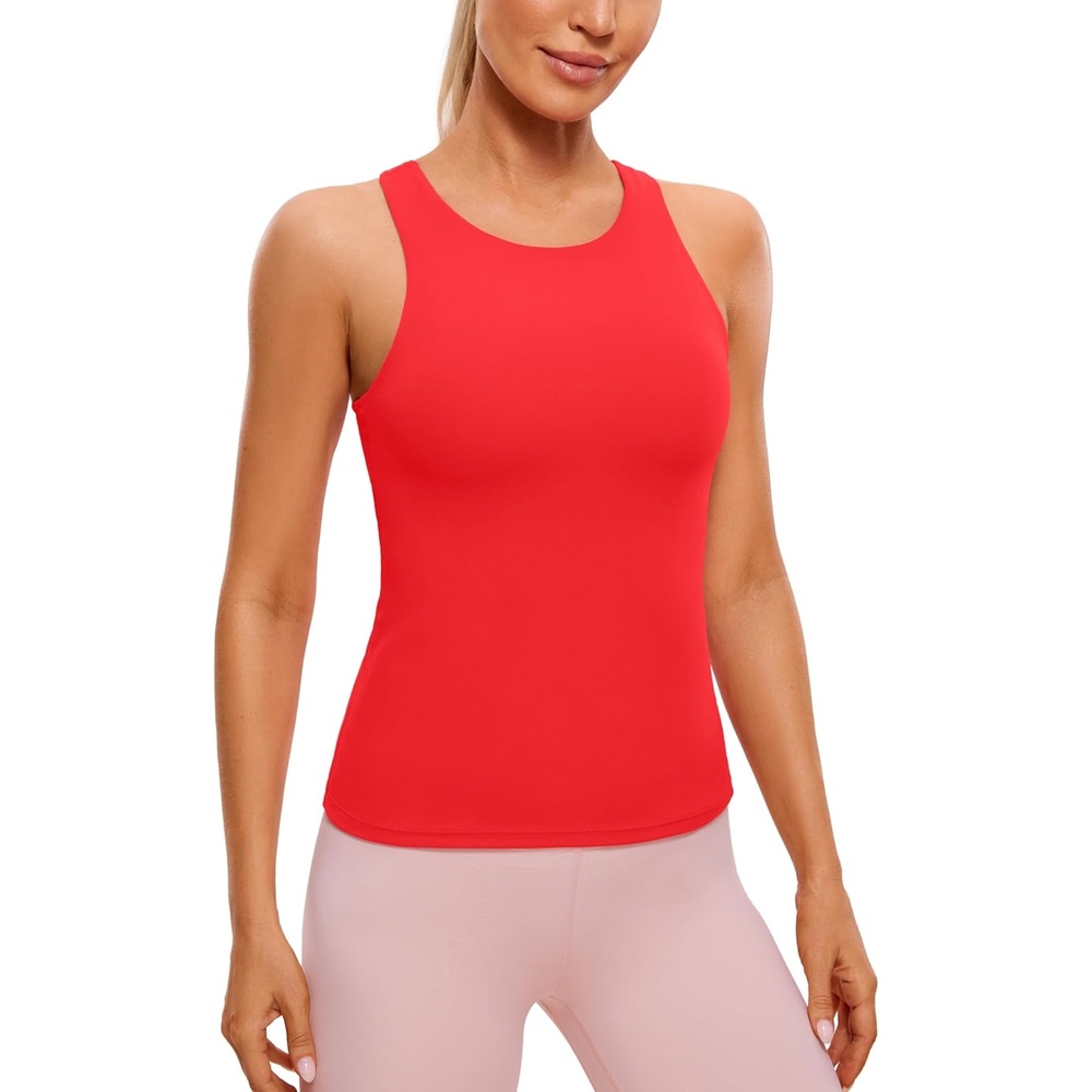 image:imageCRZ YOGA Butterluxe Workout Tank Tops for Women Racerback Padded High Neck Yoga Athletic Shirt with Built in BraDeep Red