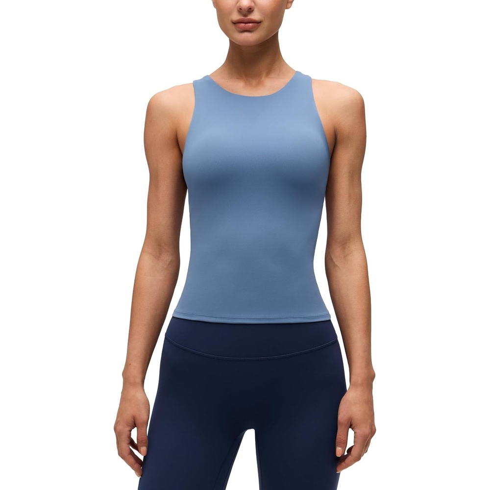 image:imageCRZ YOGA Butterluxe Workout Tank Tops for Women Racerback Padded High Neck Yoga Athletic Shirt with Built in BraOasis Blue