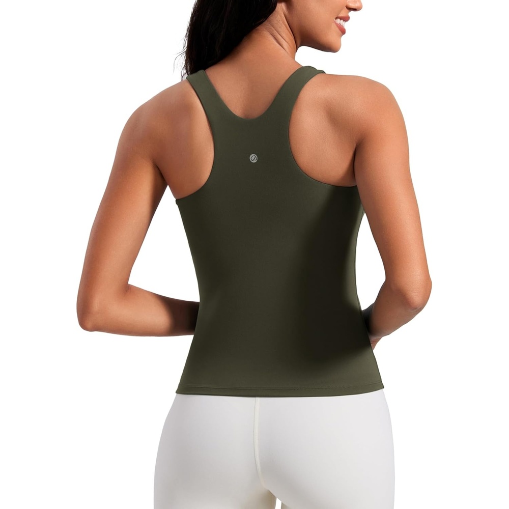 image:imageCRZ YOGA Butterluxe Workout Tank Tops for Women Racerback Padded High Neck Yoga Athletic Shirt with Built in BraOlive Green