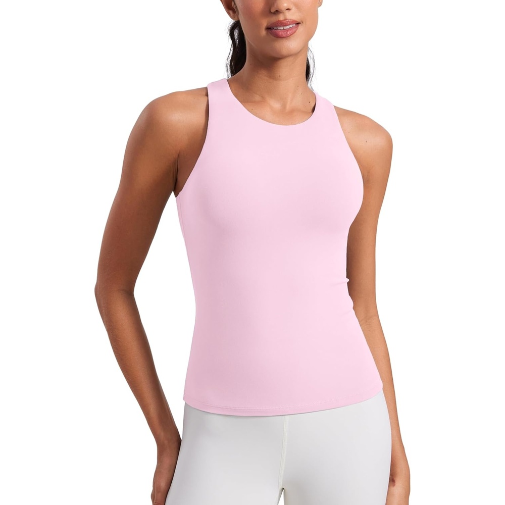 image:imageCRZ YOGA Butterluxe Workout Tank Tops for Women Racerback Padded High Neck Yoga Athletic Shirt with Built in BraPink Peony