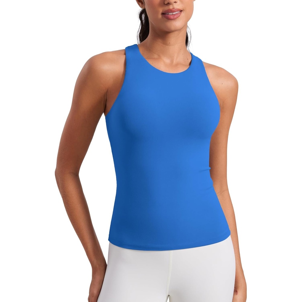 image:imageCRZ YOGA Butterluxe Workout Tank Tops for Women Racerback Padded High Neck Yoga Athletic Shirt with Built in BraSparkle Blue