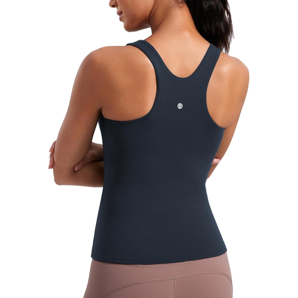 image:imageCRZ YOGA Butterluxe Workout Tank Tops for Women Racerback Padded High Neck Yoga Athletic Shirt with Built in BraTrue Navy