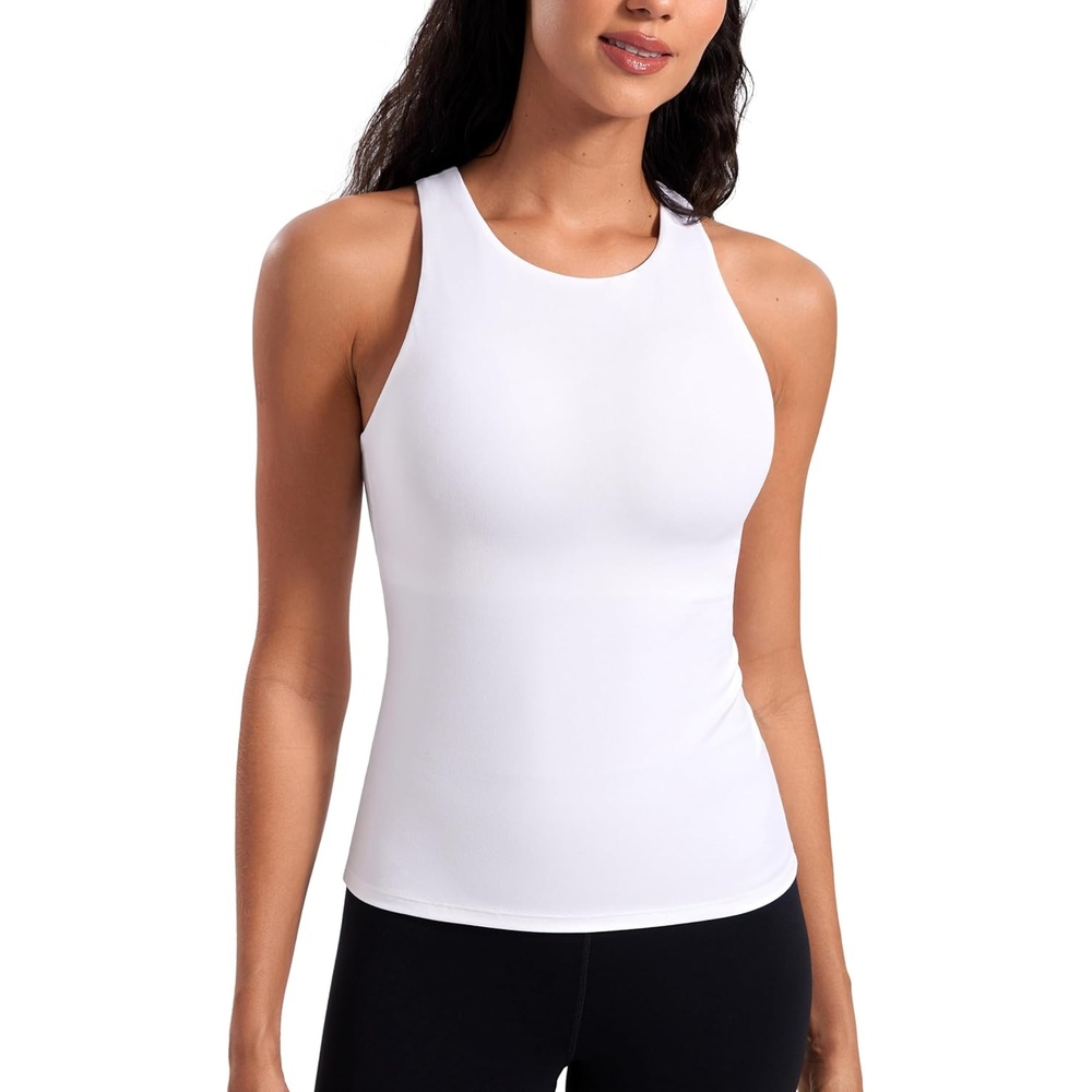 image:imageCRZ YOGA Butterluxe Workout Tank Tops for Women Racerback Padded High Neck Yoga Athletic Shirt with Built in BraWhite