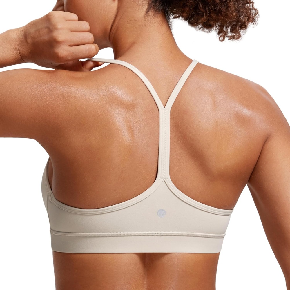 image:imageCRZ YOGA Butterluxe Y Back Sports Bras for Women Padded Racerback Low Impact Spaghetti Thin Strap Workout Yoga TopMojave Tan