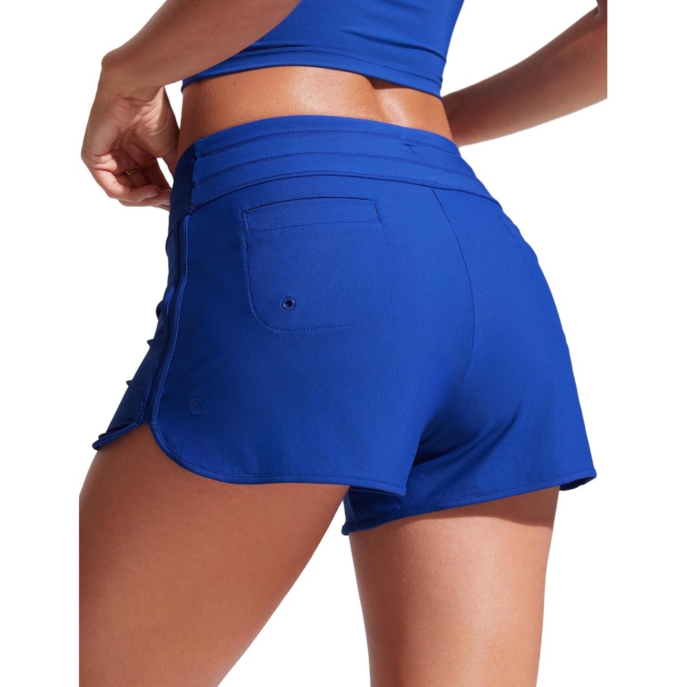 image:imageCRZ YOGA Classic Fit Dolphin Board Shorts for Women 3 High Waisted Beach Swimwear Bottoms Bathing Trunks with LinerWaves Blue
