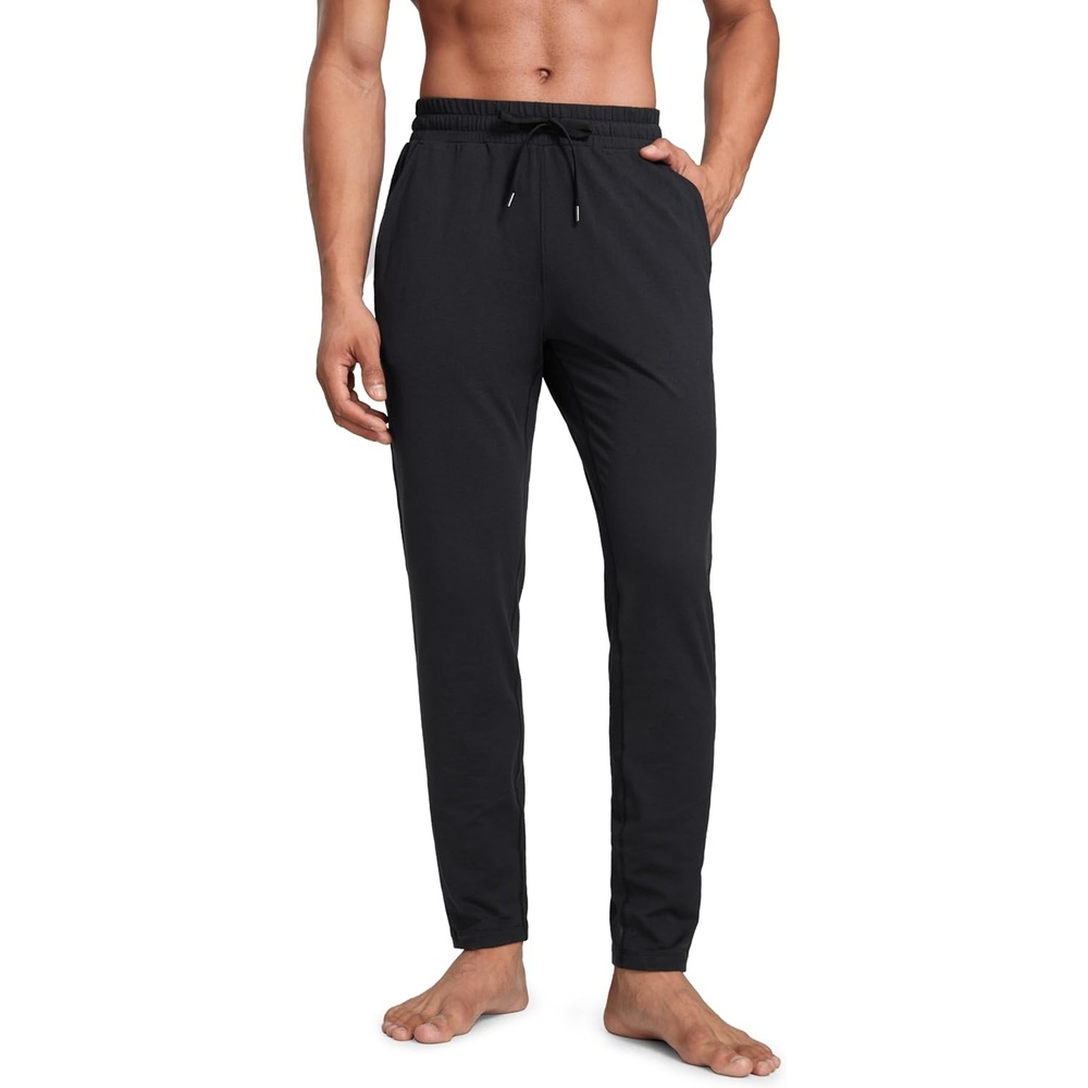 image:imageCRZ YOGA Cloud Jersey Lightweight Sweatpants for Men 30 Workout Casual Yoga Lounge Open Bottom Pants with Zipper PocketsBlack