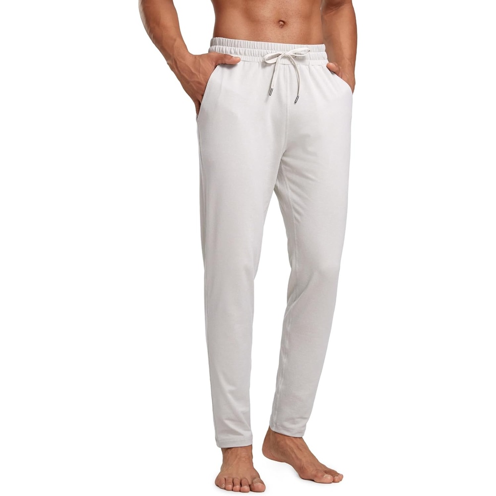 image:imageCRZ YOGA Cloud Jersey Lightweight Sweatpants for Men 30 Workout Casual Yoga Lounge Open Bottom Pants with Zipper PocketsMilky White Bone