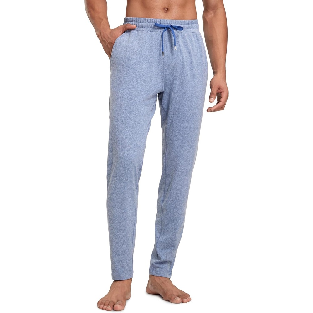 image:imageCRZ YOGA Cloud Jersey Lightweight Sweatpants for Men 30 Workout Casual Yoga Lounge Open Bottom Pants with Zipper PocketsSlate Blue