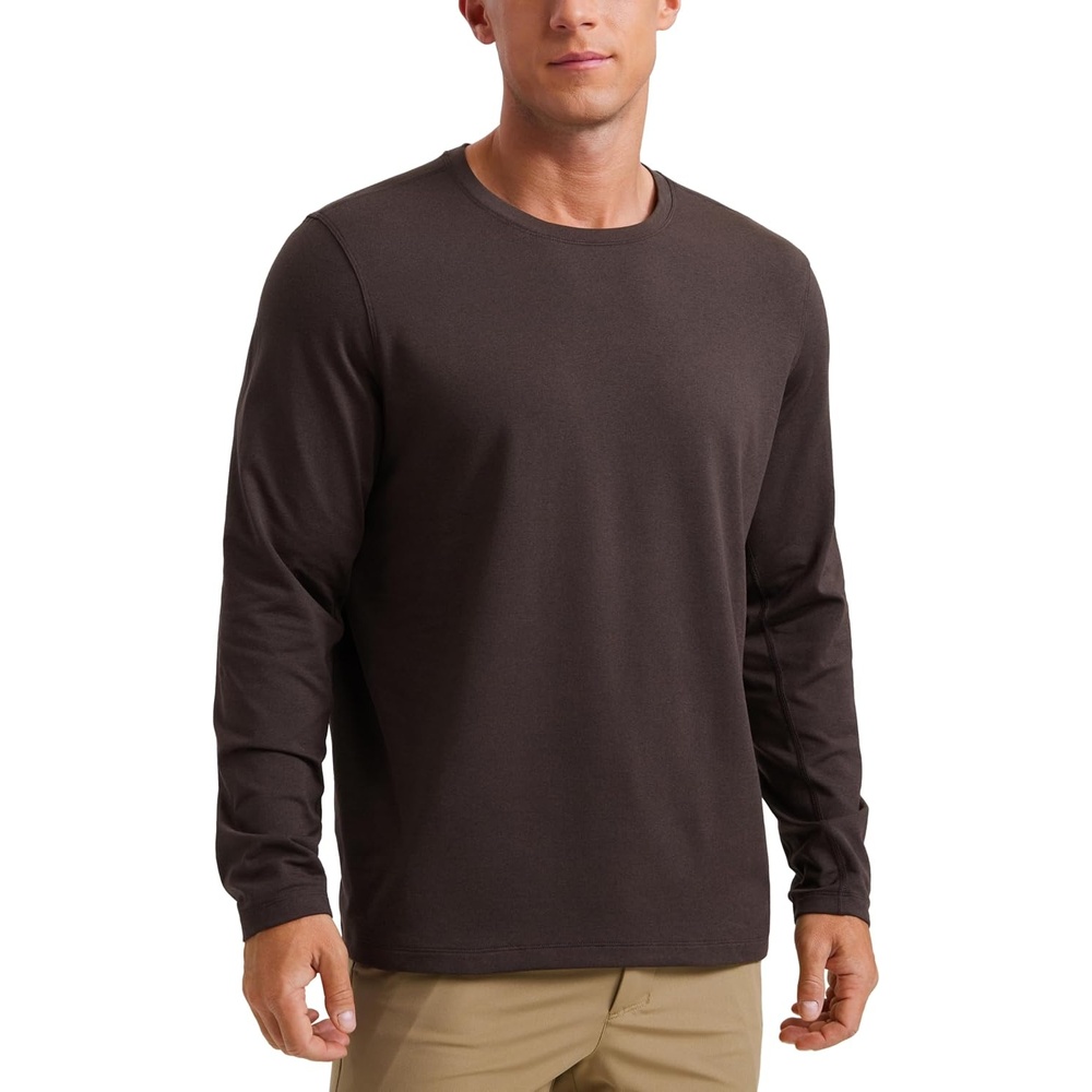 image:imageCRZ YOGA Cloud Jersey Long Sleeve Shirts for Men Crewneck Breathable Casual Workout TShirts Soft Basic TopsHot Fudge Brown