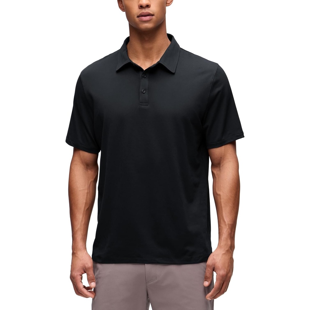 image:imageCRZ YOGA Cloud Jersey Polo Shirts for Men Midweight Golf Short Sleeve Tops Soft Athletic Casual TShirtsBlack