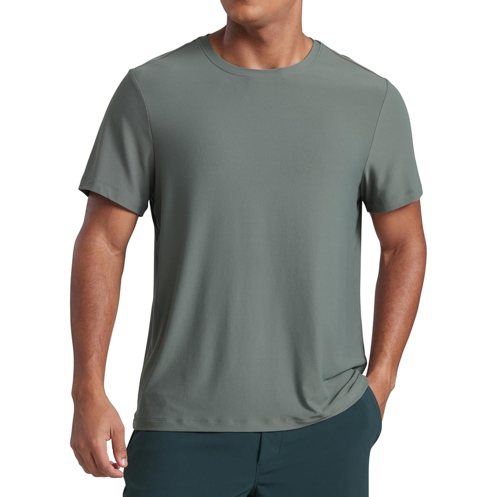 image:imageCRZ YOGA Cloudweight Crewneck Shirts for Men Comfy Lightweight Workout Casual Athletic Short Sleeve TShirtsGrey Sage