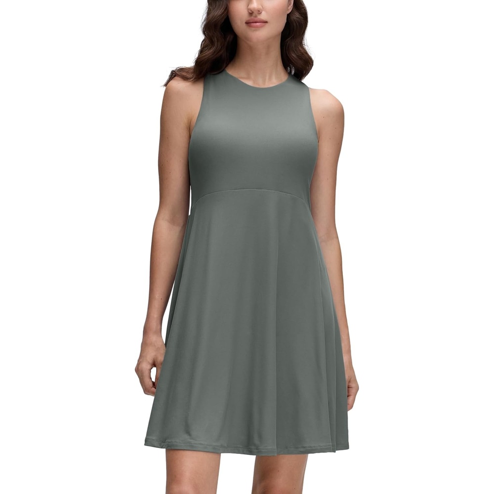 image:imageCRZ YOGA Cloudweight Double Layer Midi Dress for Women Crewneck Flowy Tank Top Sleeveless Outfits for Casual TravelGrey Sage
