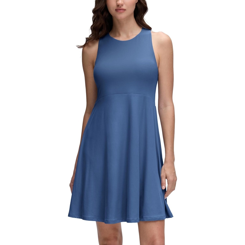 image:imageCRZ YOGA Cloudweight Double Layer Midi Dress for Women Crewneck Flowy Tank Top Sleeveless Outfits for Casual TravelPitch Blue
