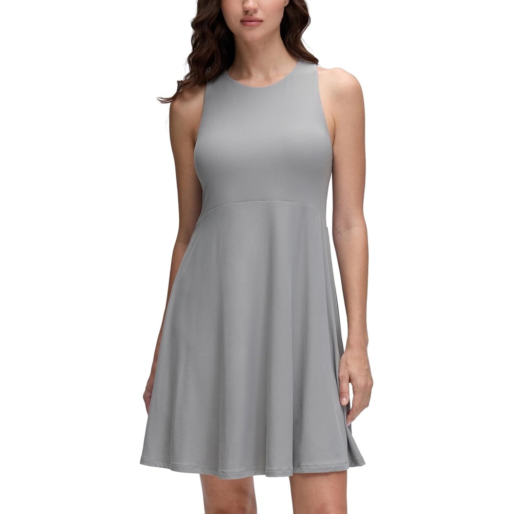 image:imageCRZ YOGA Cloudweight Double Layer Midi Dress for Women Crewneck Flowy Tank Top Sleeveless Outfits for Casual TravelSilver Gray