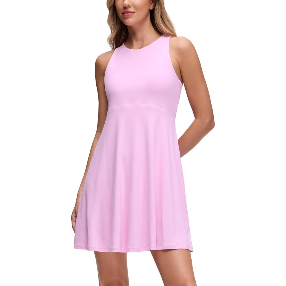image:imageCRZ YOGA Cloudweight Double Layer Midi Dress for Women Crewneck Flowy Tank Top Sleeveless Outfits for Casual TravelVita Pink