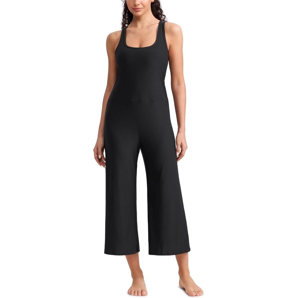 image:imageCRZ YOGA Cloudweight Racer Back Casual Jumpsuits for Women Cropped Wideleg Pants One Piece Yoga Bodysuits No Padded BraBlack