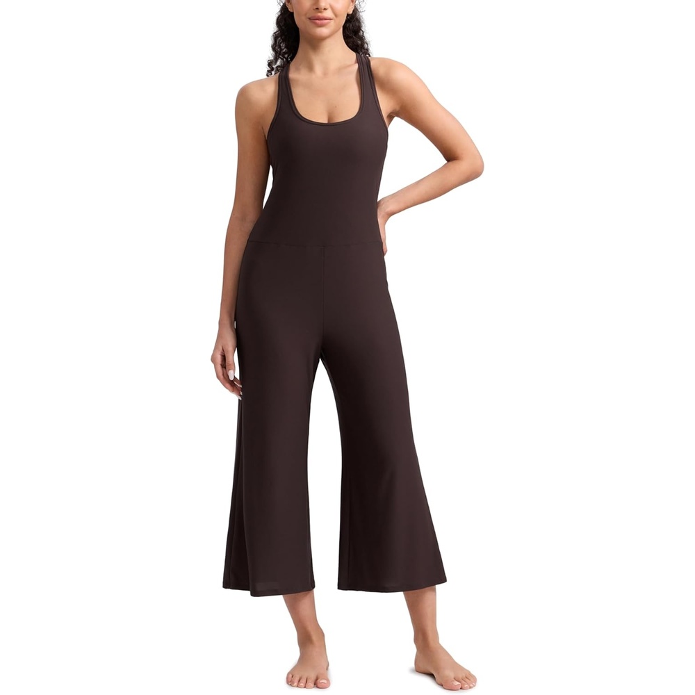 image:imageCRZ YOGA Cloudweight Racer Back Casual Jumpsuits for Women Cropped Wideleg Pants One Piece Yoga Bodysuits No Padded BraHot Fudge Brown
