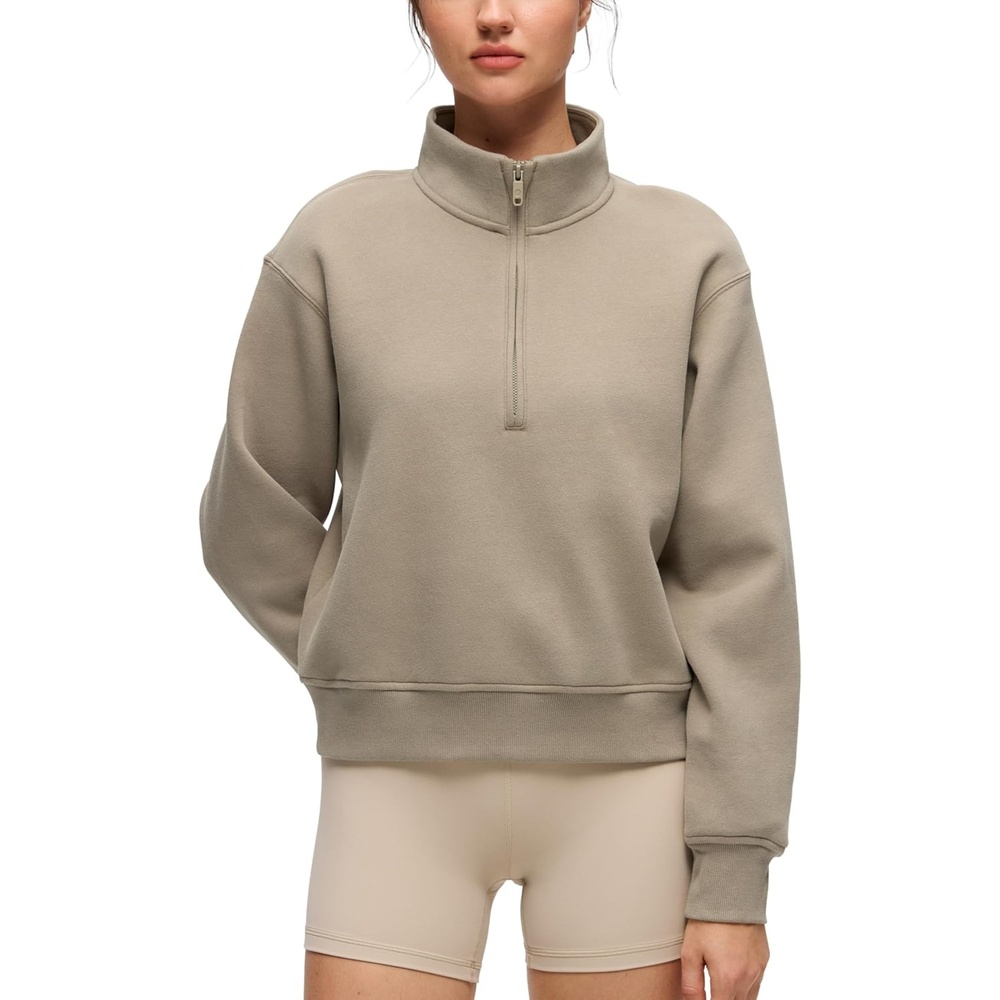 image:imageCRZ YOGA Cotton Fleece Lined Half Zip Sweatshirt for Women Pullover Funnel Neck Workout Casual Sweat Shirts with PocketOak