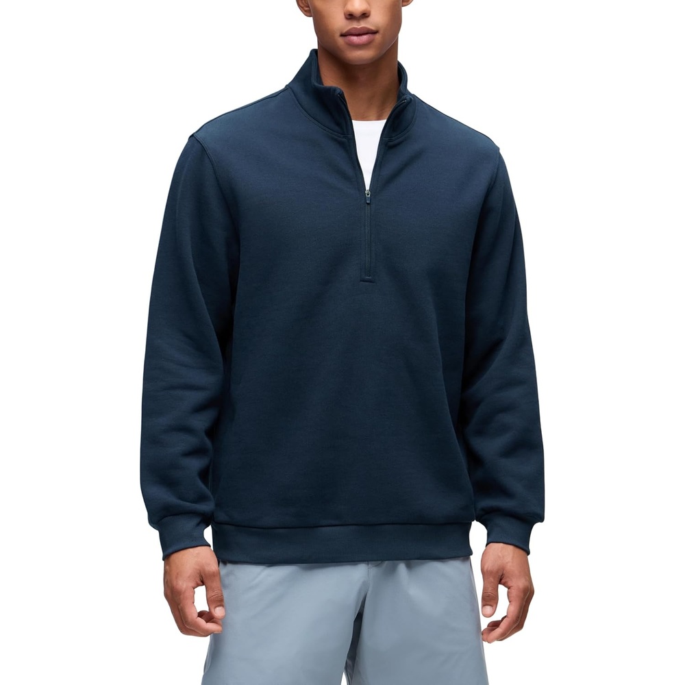 image:imageCRZ YOGA Cotton Fleece Lined Half Zip Sweatshirts for Men Mock Neck Pullover Sweat Shirts Casual Workout Daily SweatersInk Blue