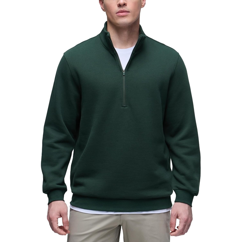 image:imageCRZ YOGA Cotton Fleece Lined Half Zip Sweatshirts for Men Mock Neck Pullover Sweat Shirts Casual Workout Daily SweatersLegend Green