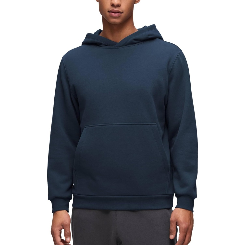 image:imageCRZ YOGA Cotton Fleece Lined Pullover Hoodies for Men Cozy Casual Workout Essential Sweatshirts With Kangaroo PocketInk Blue