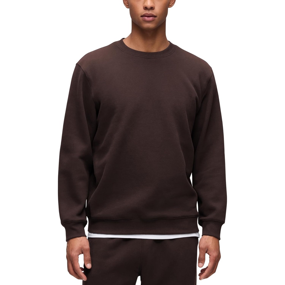 image:imageCRZ YOGA Cotton Fleece Lined Pullover Sweatshirts for Men Crewneck Cozy Casual Athletic Daily Workout Sweat Shirt TopsHot Fudge Brown