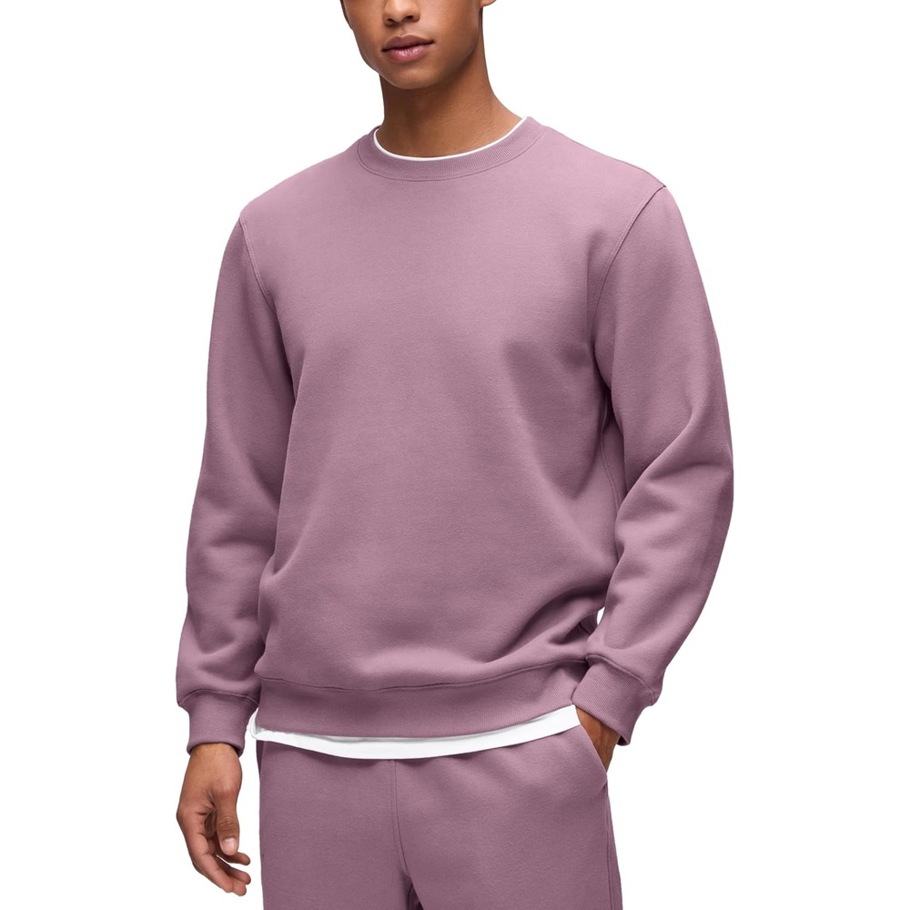 image:imageCRZ YOGA Cotton Fleece Lined Pullover Sweatshirts for Men Crewneck Cozy Casual Athletic Daily Workout Sweat Shirt TopsLight Lavender