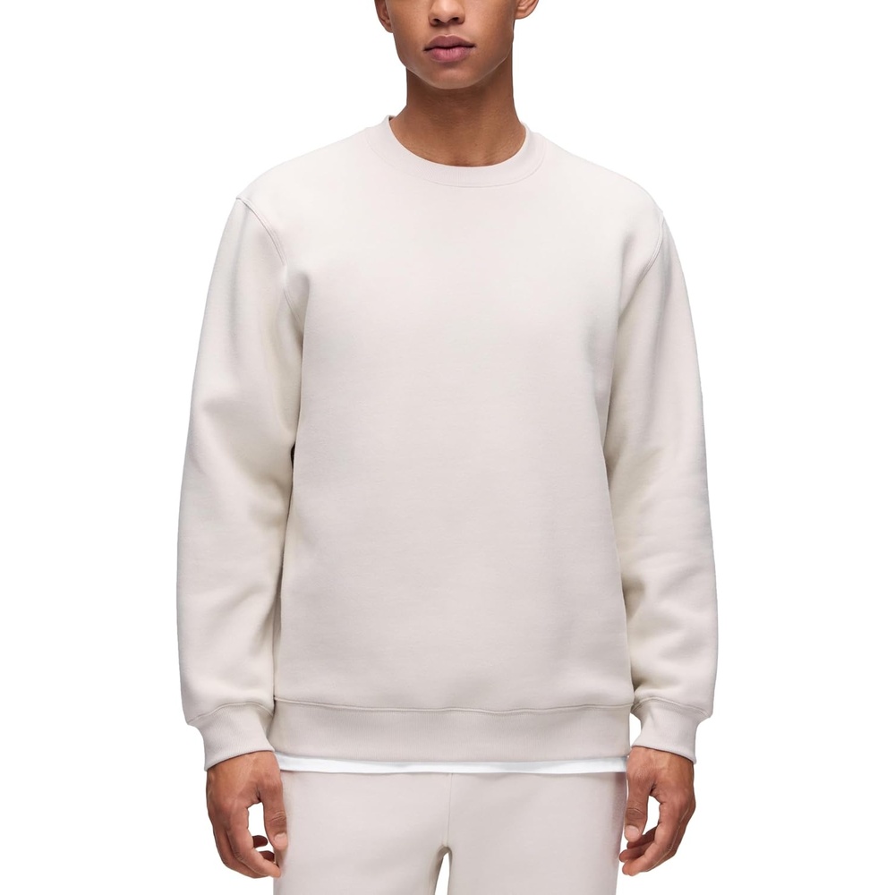 image:imageCRZ YOGA Cotton Fleece Lined Pullover Sweatshirts for Men Crewneck Cozy Casual Athletic Daily Workout Sweat Shirt TopsMilky White Bone