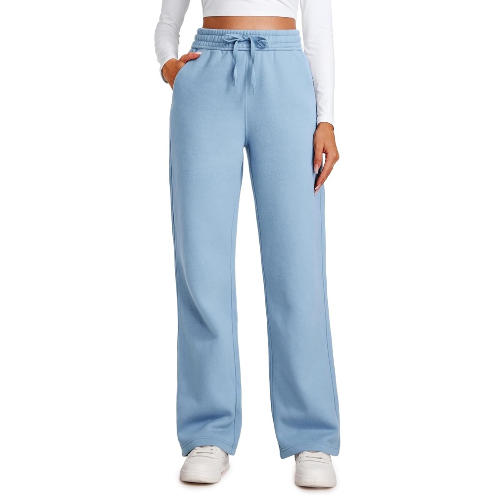 image:imageCRZ YOGA Cotton Fleece Lined Sweatpants Women 283032  Straight Leg Casual Lounge Pants with Pockets Winter WarmCambric Blue