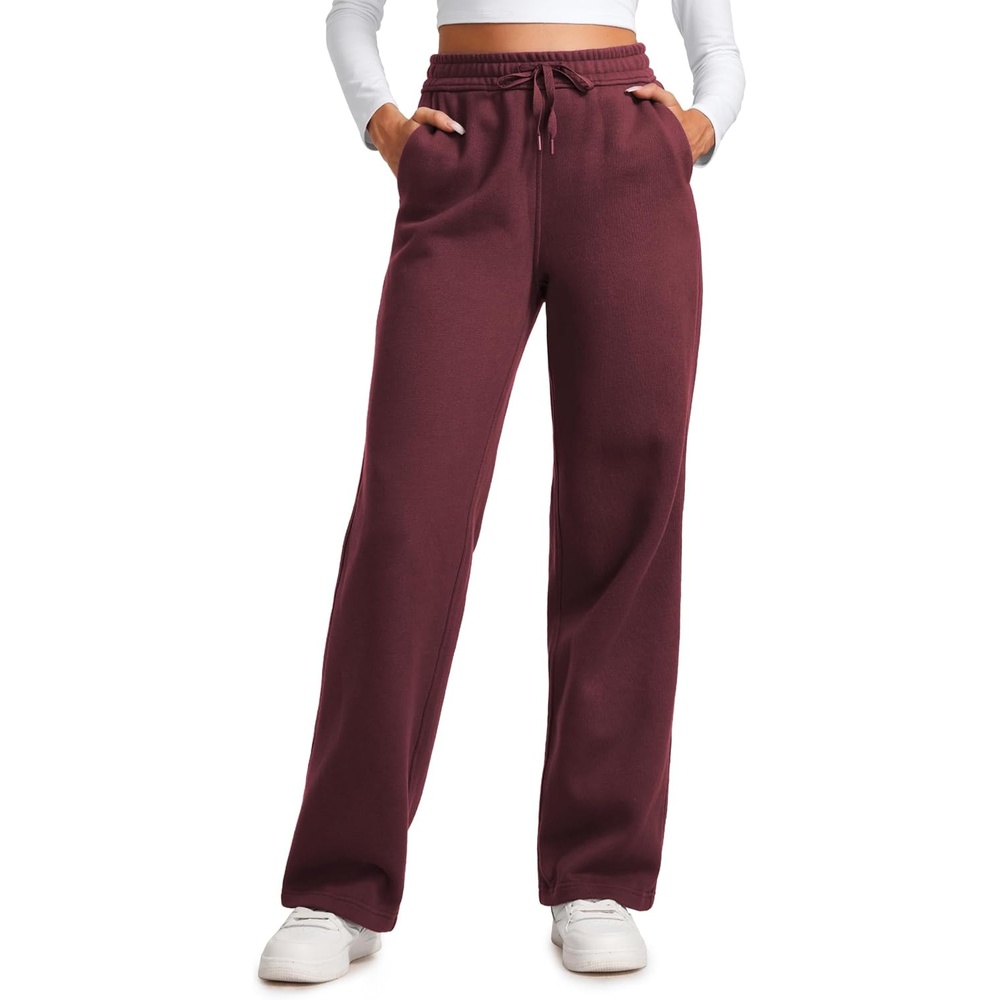 image:imageCRZ YOGA Cotton Fleece Lined Sweatpants Women 283032 Straight Leg Casual Lounge Pants with Pockets Winter WarmDark Red
