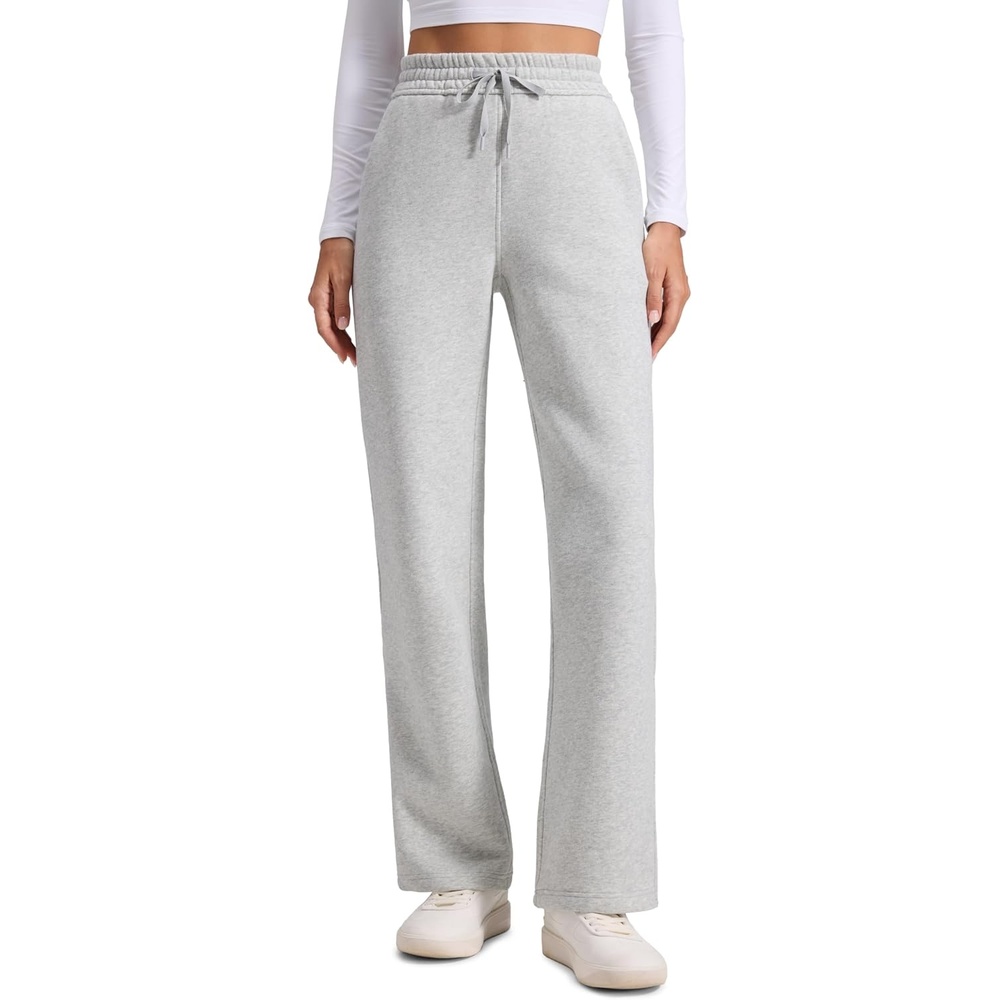 image:imageCRZ YOGA Cotton Fleece Lined Sweatpants Women 283032 Straight Leg Casual Lounge Pants with Pockets Winter WarmDove Grey Heather