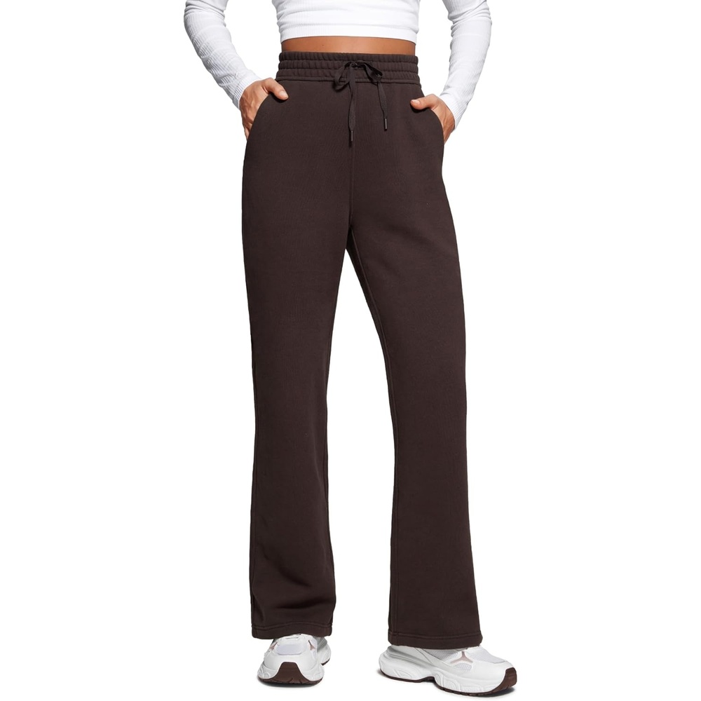 image:imageCRZ YOGA Cotton Fleece Lined Sweatpants Women 283032 Straight Leg Casual Lounge Pants with Pockets Winter WarmHot Fudge Brown