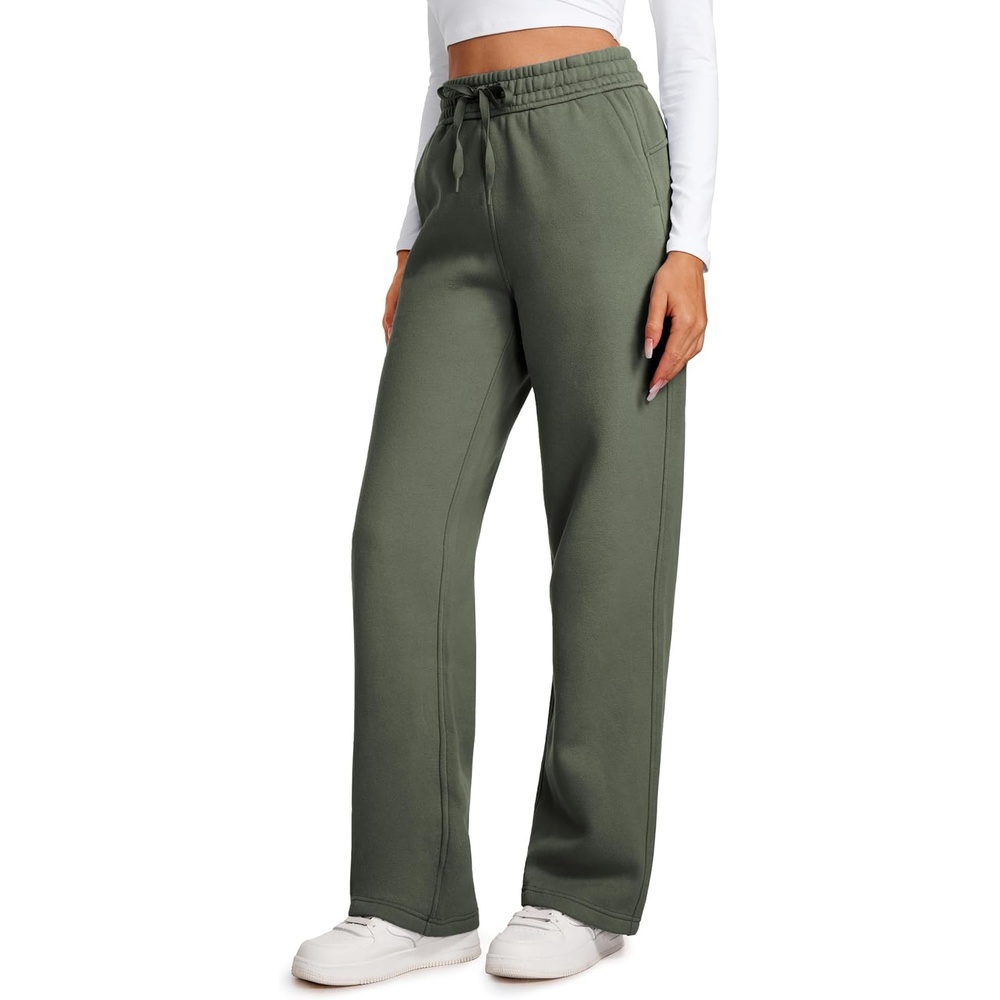 image:imageCRZ YOGA Cotton Fleece Lined Sweatpants Women 283032  Straight Leg Casual Lounge Pants with Pockets Winter WarmLight Army Green