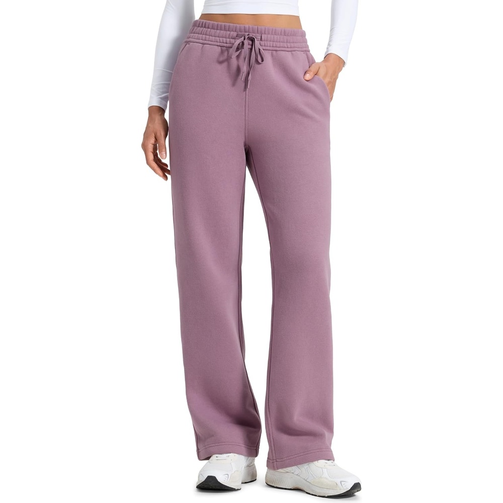 image:imageCRZ YOGA Cotton Fleece Lined Sweatpants Women 283032 Straight Leg Casual Lounge Pants with Pockets Winter WarmLight Lavender