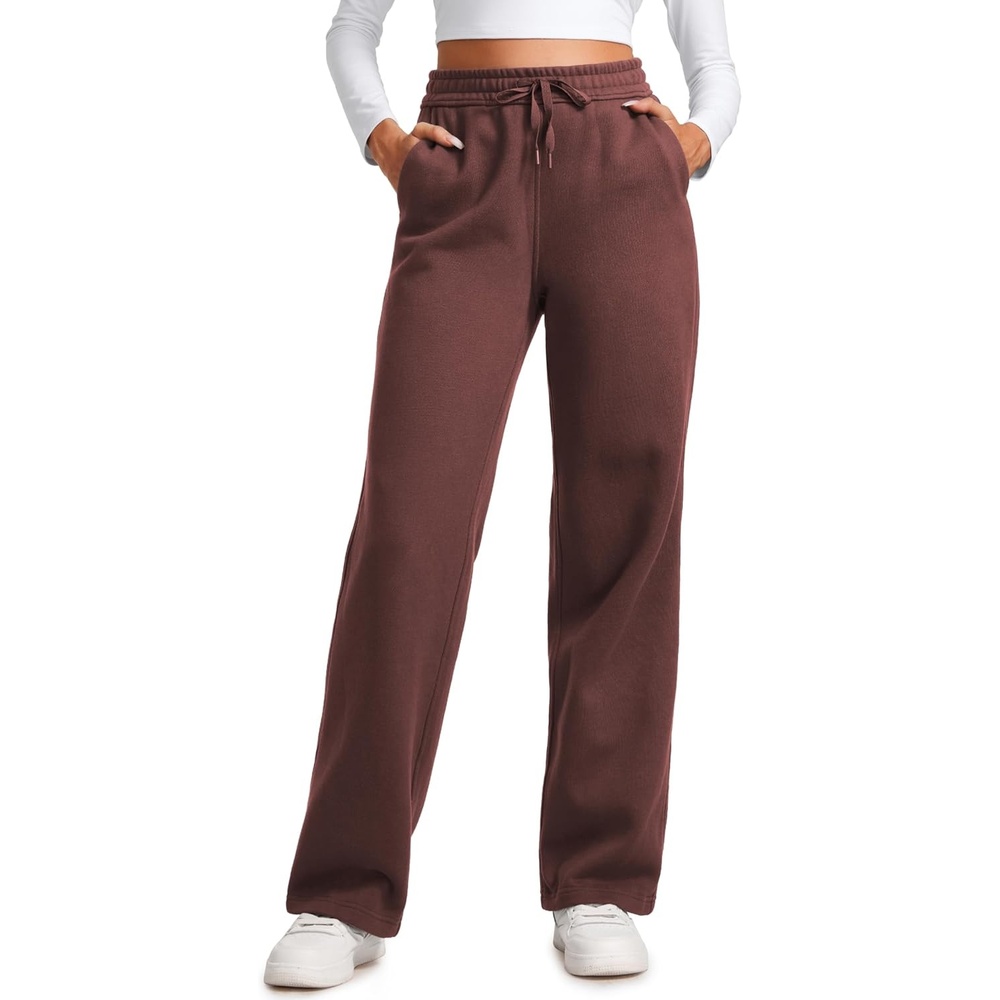 image:imageCRZ YOGA Cotton Fleece Lined Sweatpants Women 283032 Straight Leg Casual Lounge Pants with Pockets Winter WarmTaupe