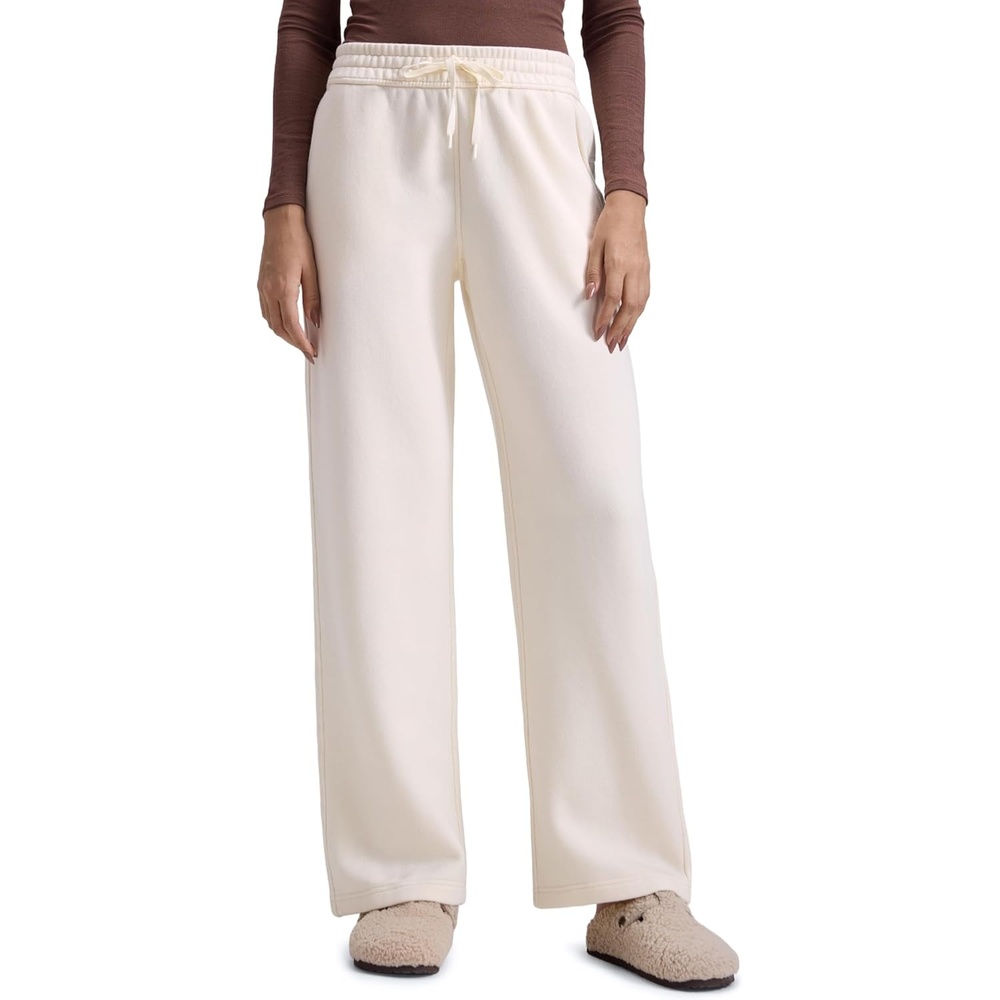 image:imageCRZ YOGA Cotton Fleece Lined Sweatpants Women 283032  Straight Leg Casual Lounge Pants with Pockets Winter WarmWhite Apricot