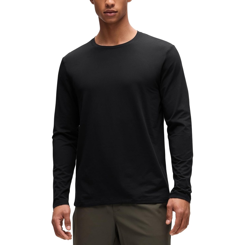 image:imageCRZ YOGA CottonBlend Long Sleeve Shirts for Men Moisture Wicking Soft Workout Athletic Casual Crewneck Basic TopsBlack