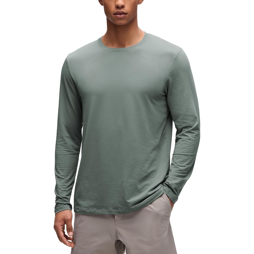 image:imageCRZ YOGA CottonBlend Long Sleeve Shirts for Men Moisture Wicking Soft Workout Athletic Casual Crewneck Basic TopsGrey Sage