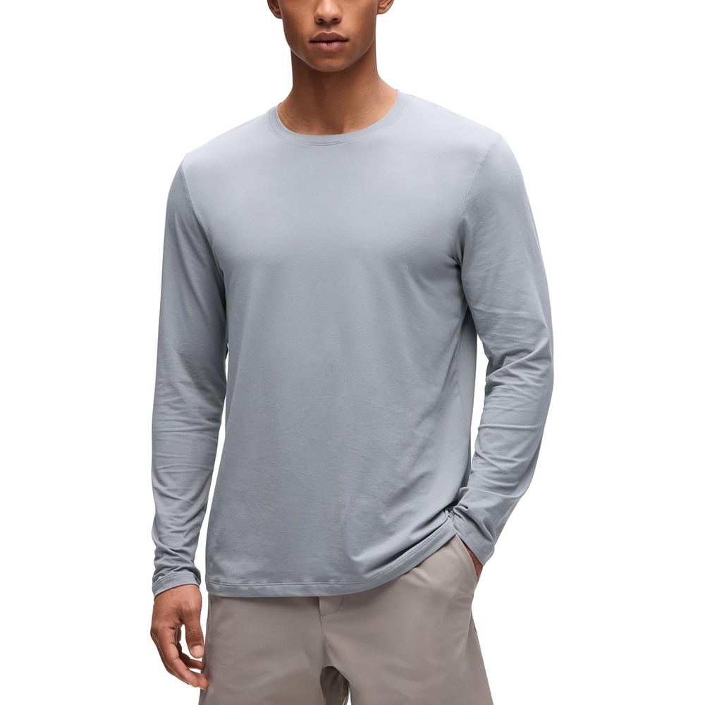 image:imageCRZ YOGA CottonBlend Long Sleeve Shirts for Men  Moisture Wicking Soft Workout Athletic Casual Crewneck Basic TopsSilver Gray