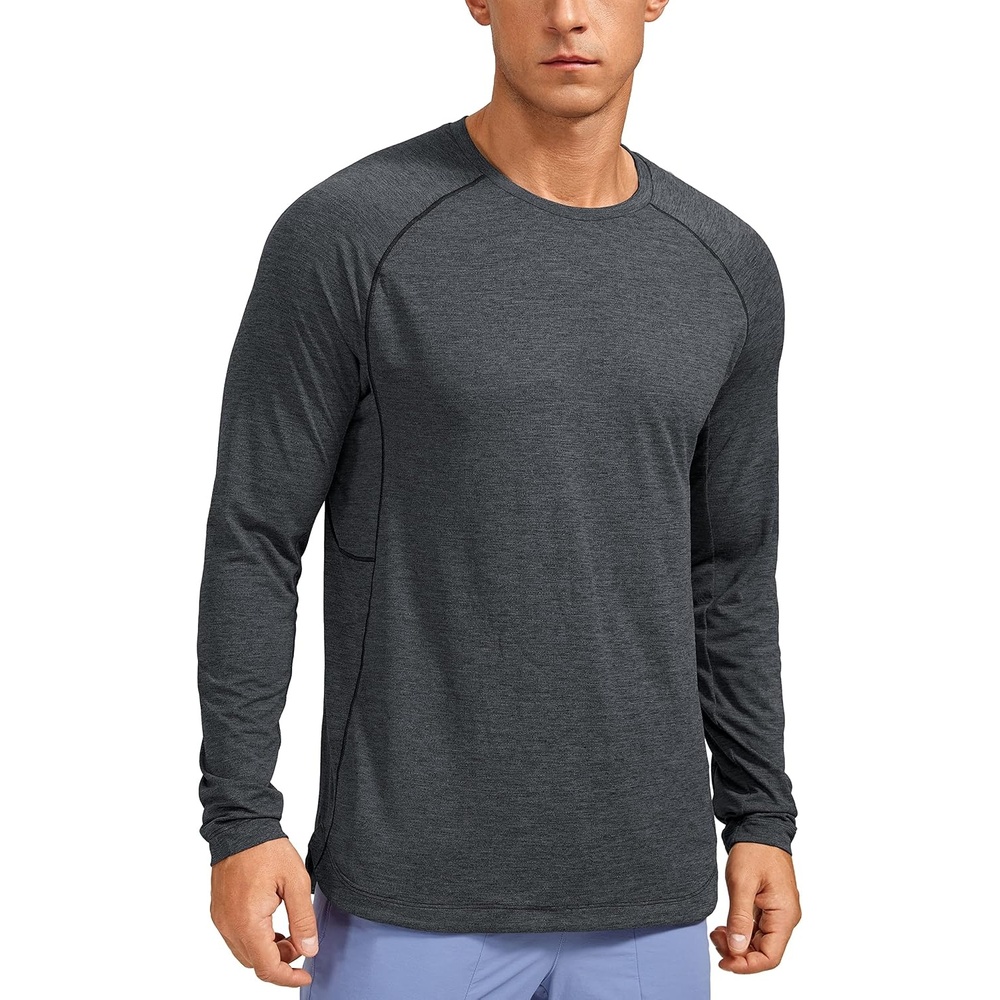 image:imageCRZ YOGA Crewneck Workout Long Sleeve Shirts for Men  Quick Dry Running Athletic TShirts Lightweight Basic TopsCarbon Heather