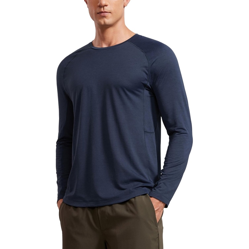 image:imageCRZ YOGA Crewneck Workout Long Sleeve Shirts for Men  Quick Dry Running Athletic TShirts Lightweight Basic TopsNavyheather