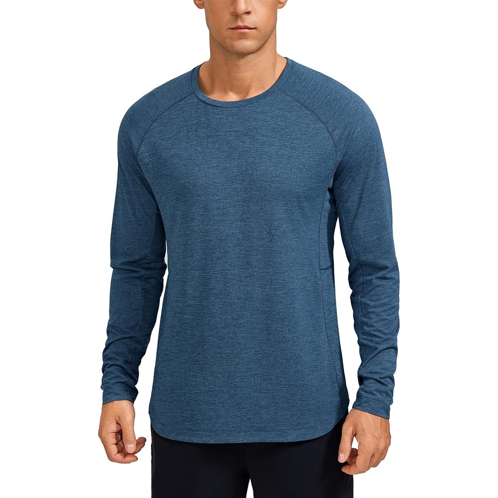 image:imageCRZ YOGA Crewneck Workout Long Sleeve Shirts for Men  Quick Dry Running Athletic TShirts Lightweight Basic TopsOcean Blue Heather