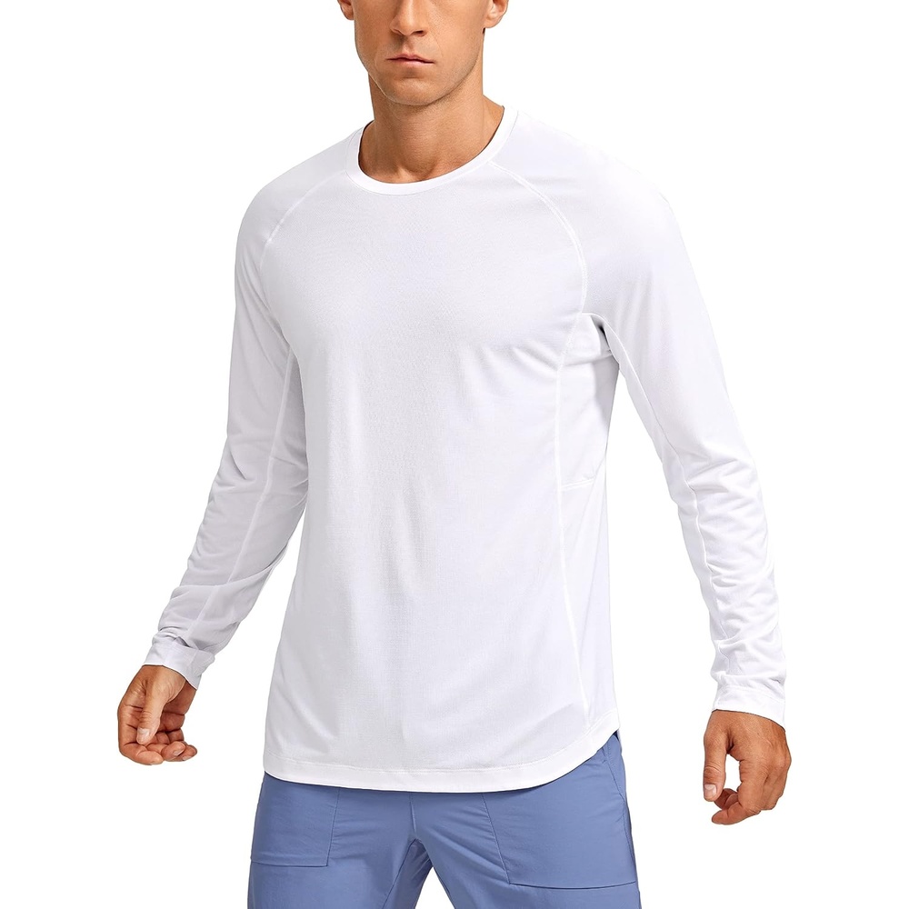 image:imageCRZ YOGA Crewneck Workout Long Sleeve Shirts for Men  Quick Dry Running Athletic TShirts Lightweight Basic TopsWhite