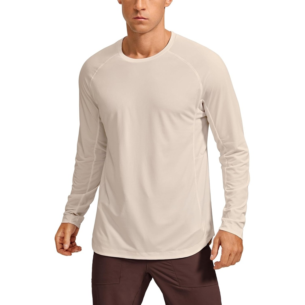 image:imageCRZ YOGA Crewneck Workout Long Sleeve Shirts for Men  Quick Dry Running Athletic TShirts Lightweight Basic TopsWhite Opal