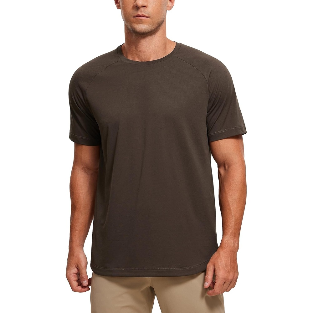 image:imageCRZ YOGA Crewneck Workout Shirts for Men Quick Dry Running Athletic TShirts Lightweight Basic TopsDark Mocha