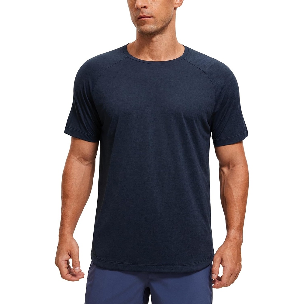 image:imageCRZ YOGA Crewneck Workout Shirts for Men Quick Dry Running Athletic TShirts Lightweight Basic TopsNavyheather