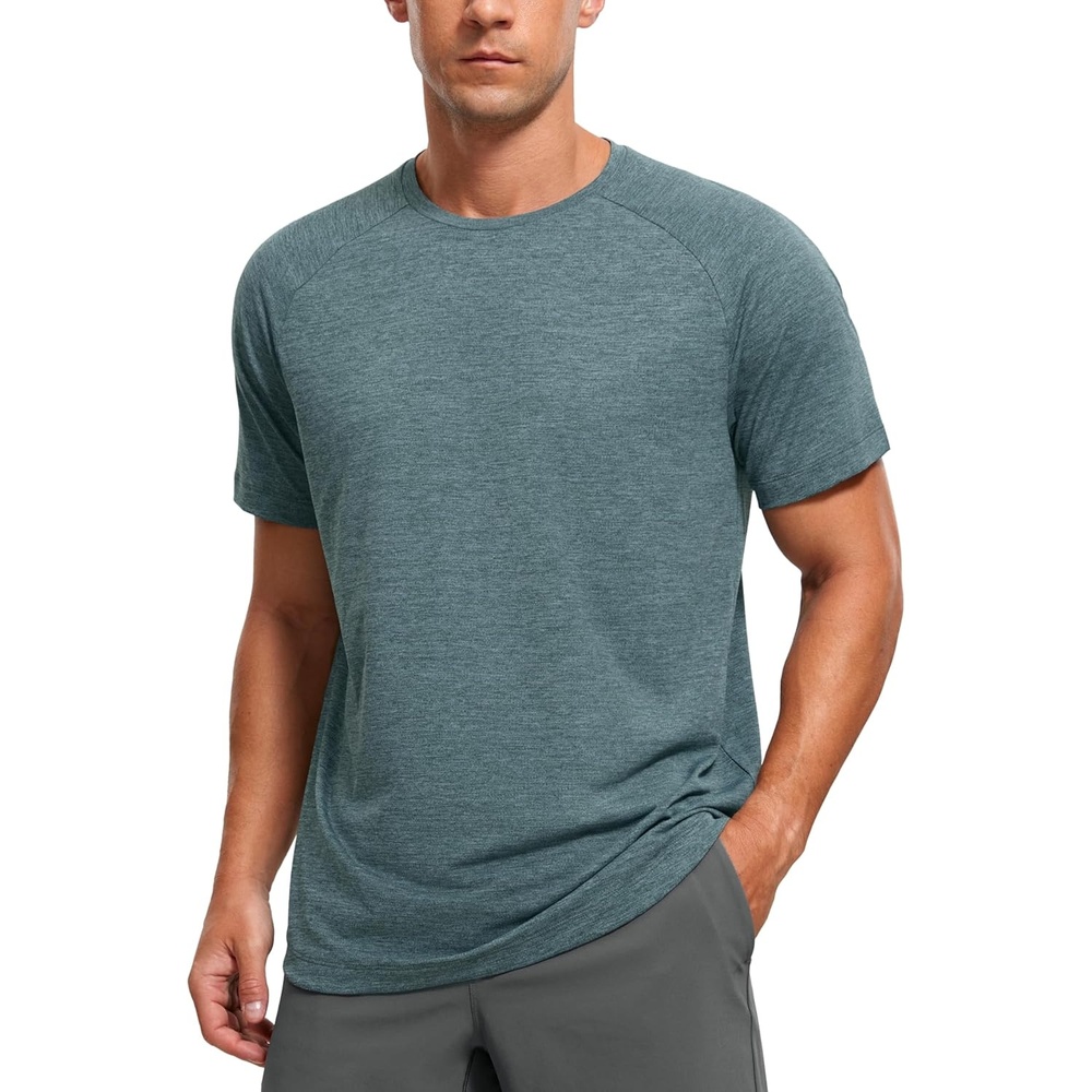 image:imageCRZ YOGA Crewneck Workout Shirts for Men Quick Dry Running Athletic TShirts Lightweight Basic TopsSmoked Spruce Heather