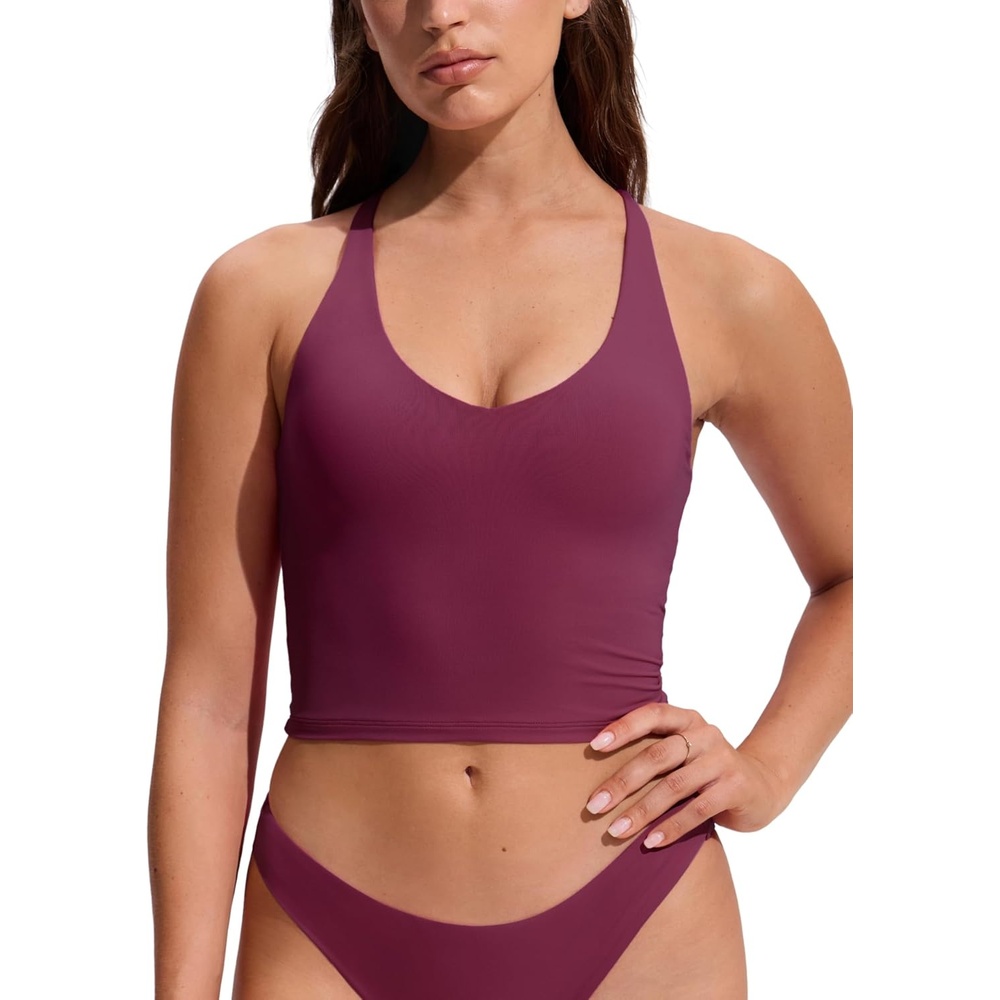 image:imageCRZ YOGA Criss Cross Back Tankini Tops for Women Padded V Neck Bathing Suit Crop Swim TankFuchsia